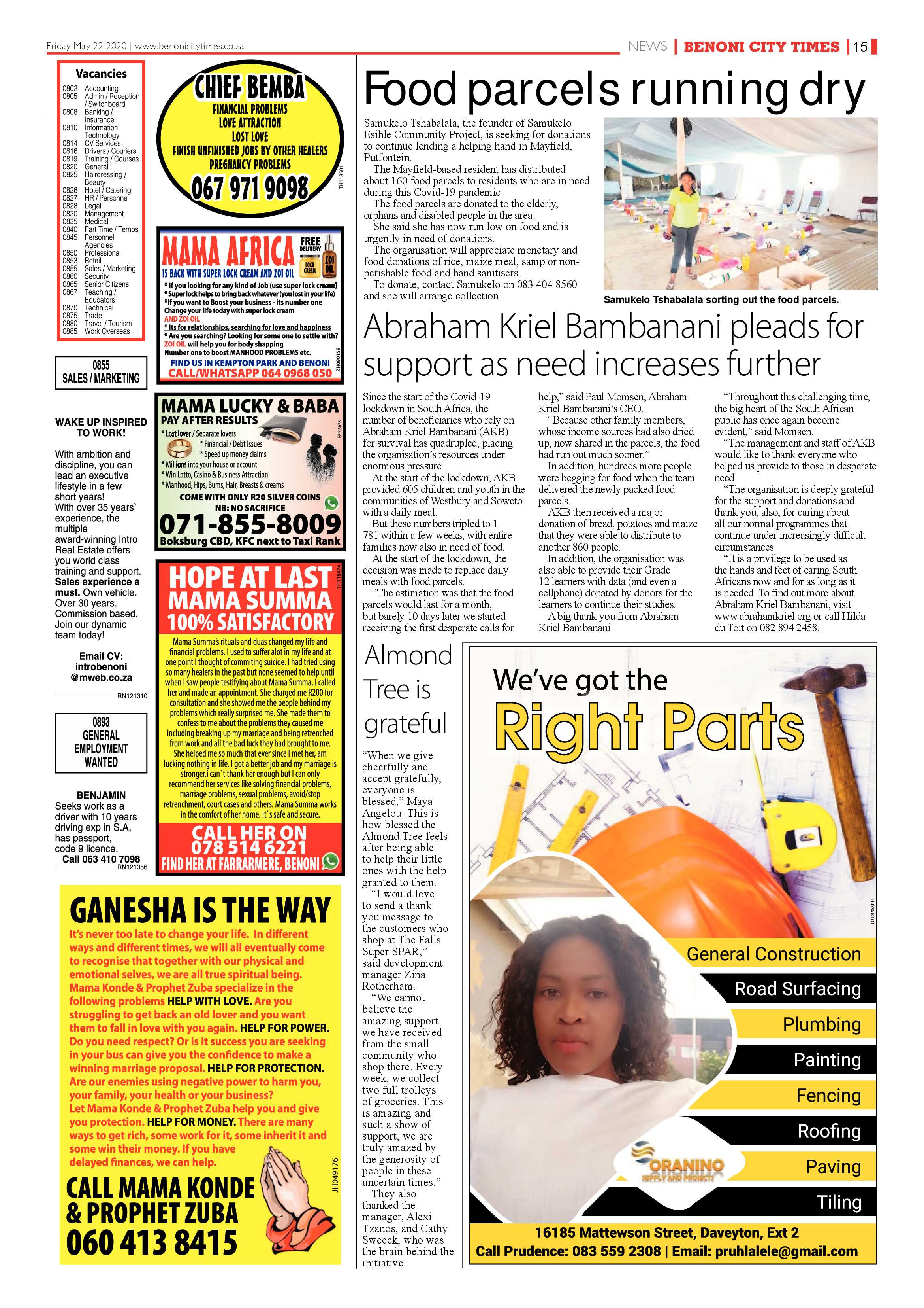 Benoni City Times  21 May 2020 page 15