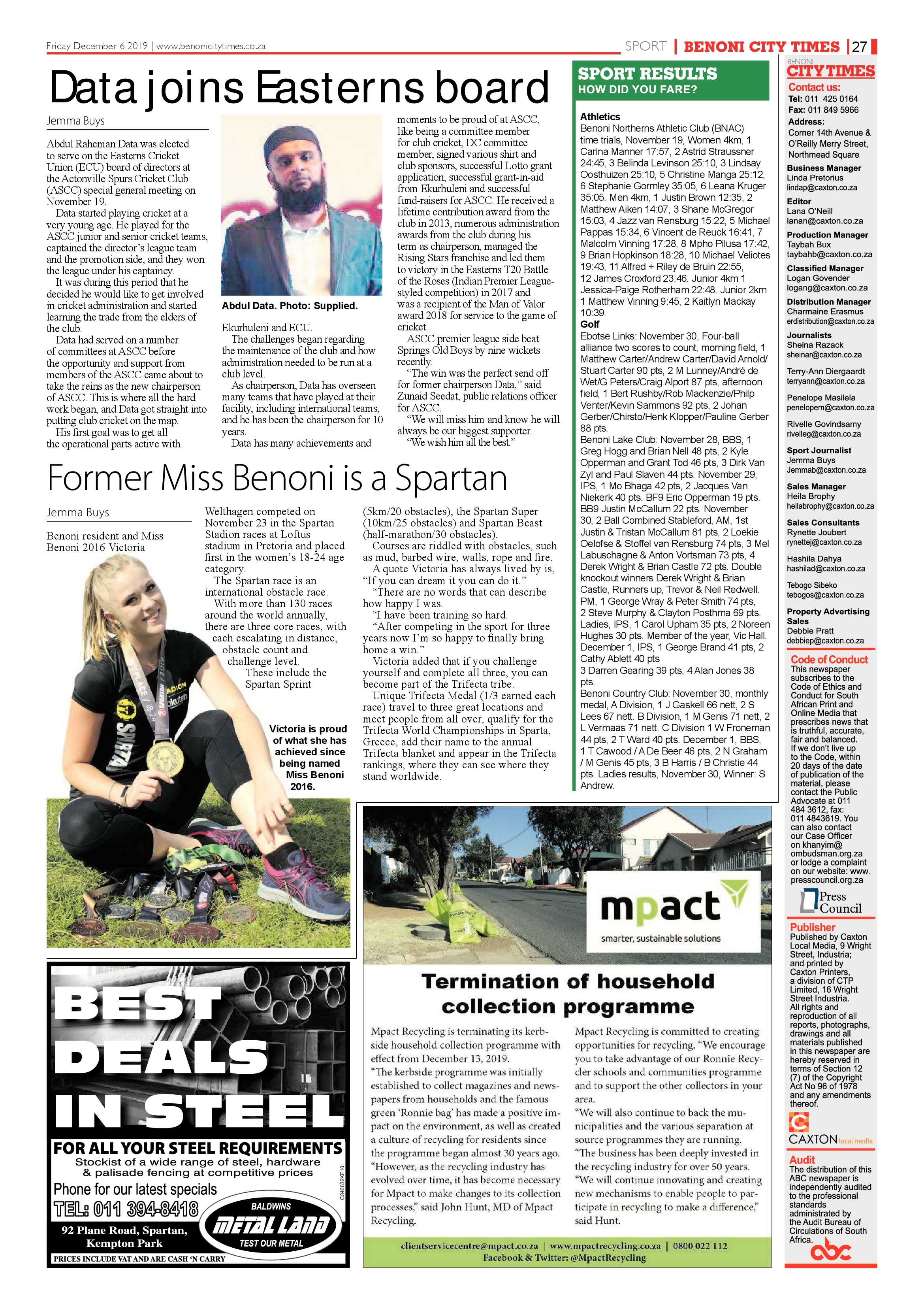 Benoni City times 05 December 2019 page 27