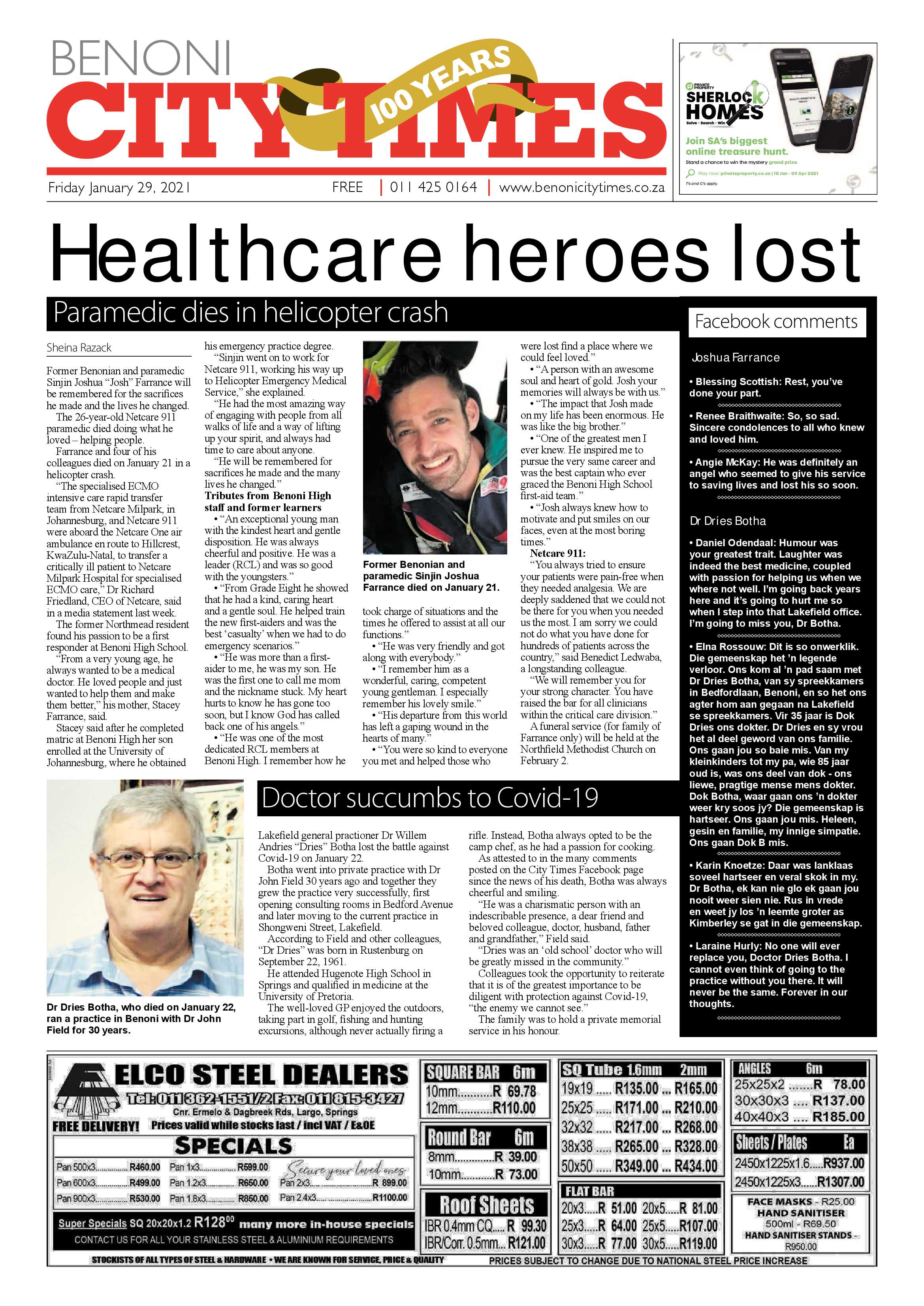Benoni City times 28 January 2021 page 1