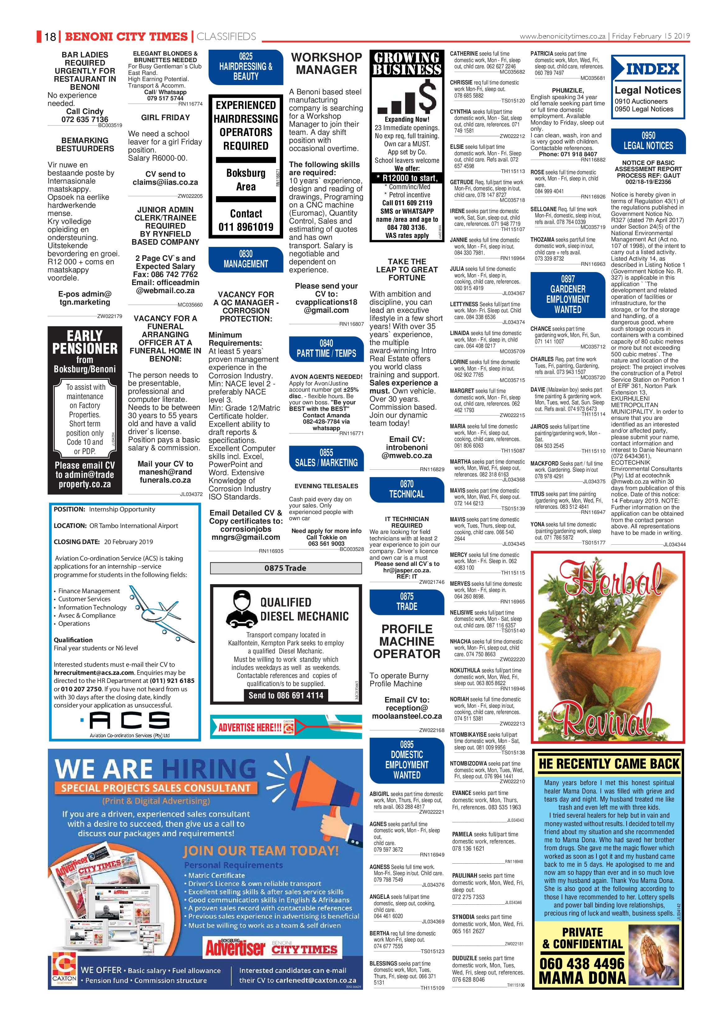Benoni Cty Times 14 February 2019 page 18