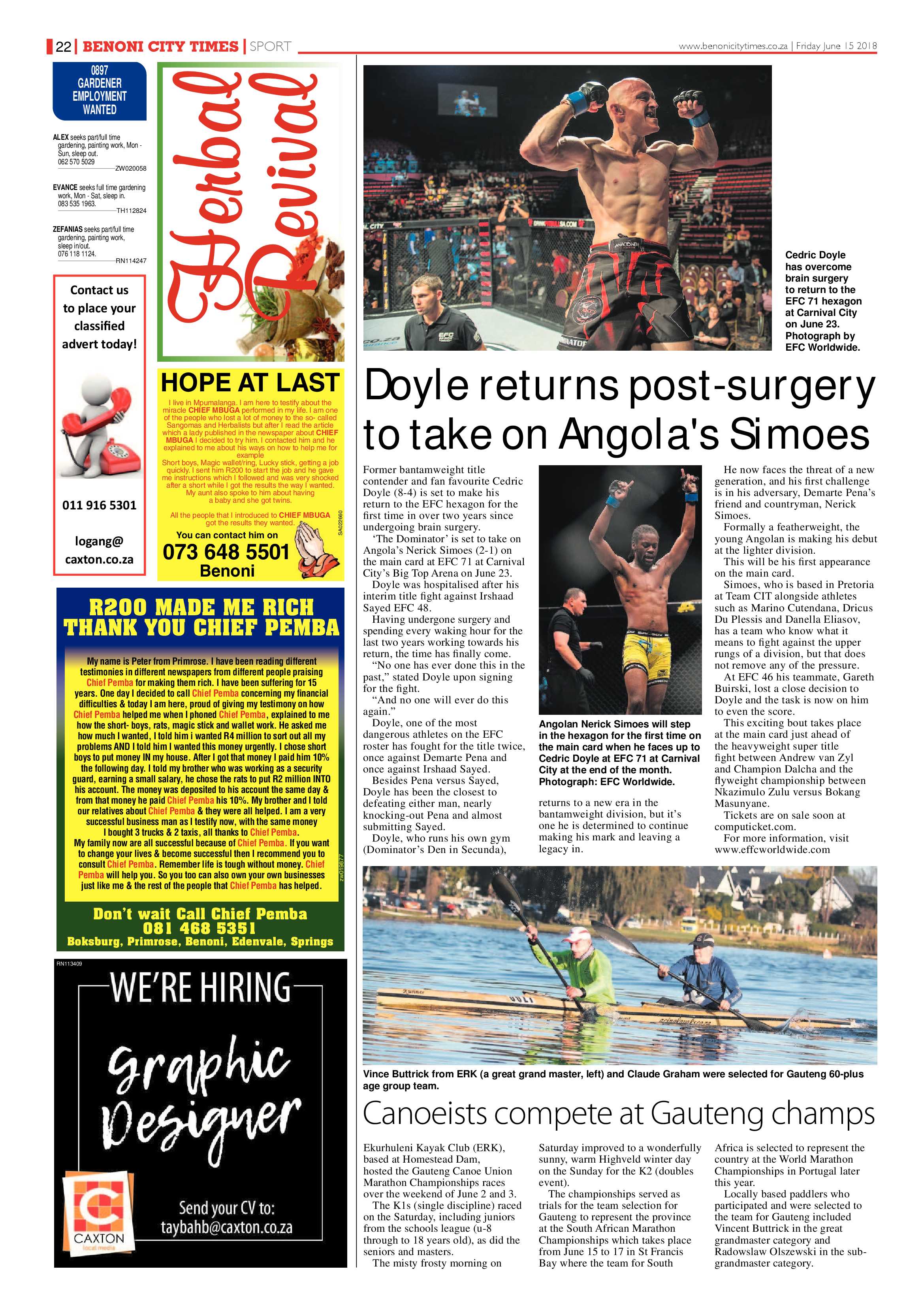 Benoni City Times 14 June 2018 page 22