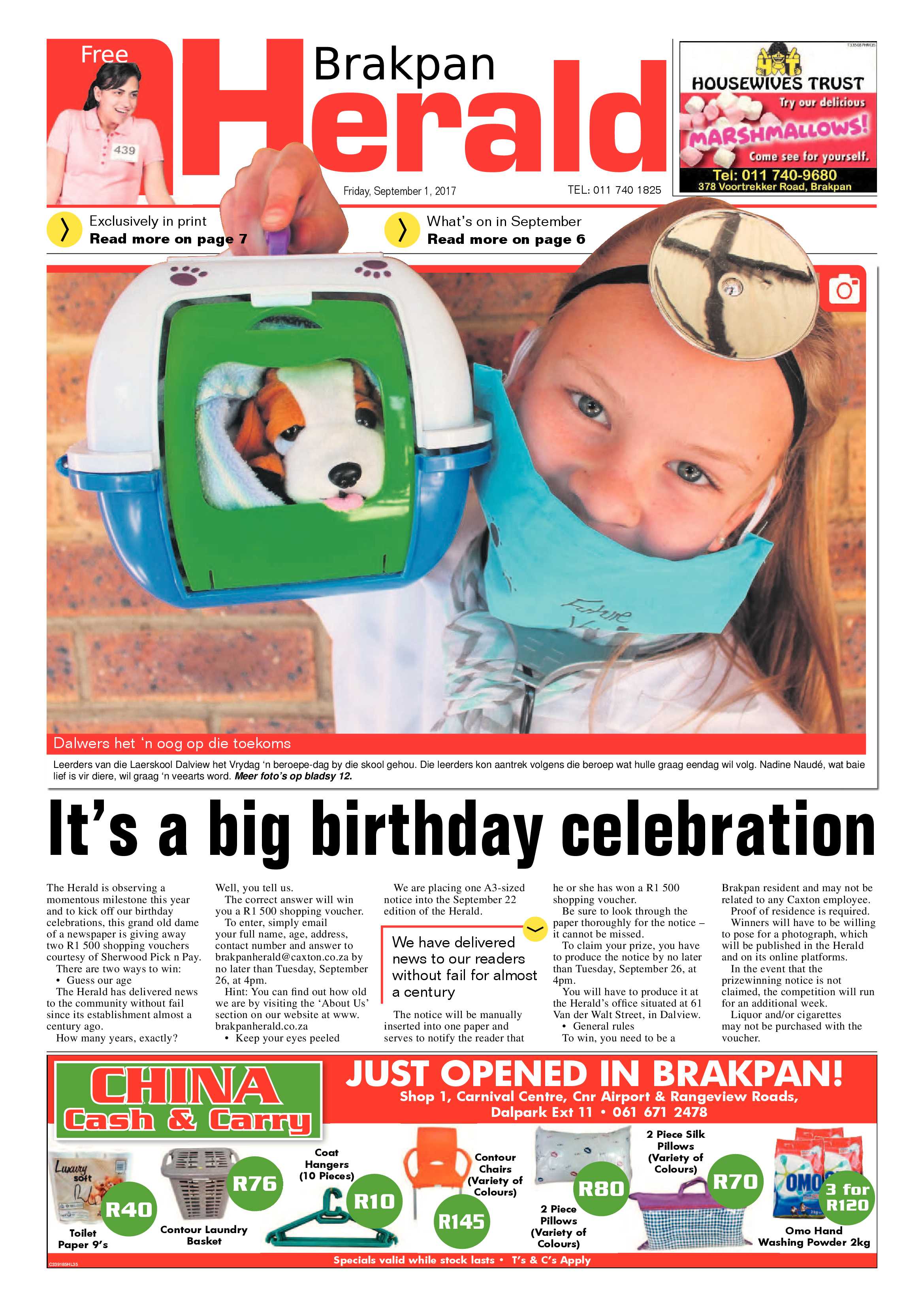 Brakpan Herald 01 September 2017 page 1